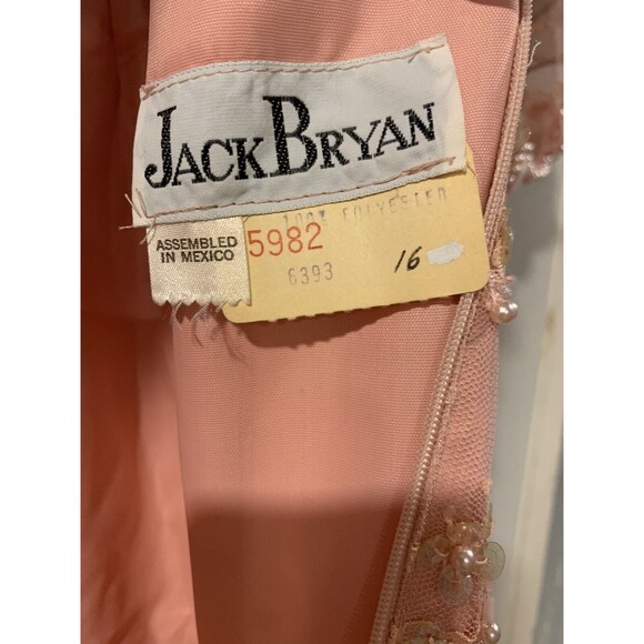 Jack Bryan Dress Womens 16 Peach Accordion Beaded Belted long prom vintage lined - Picture 7 of 7